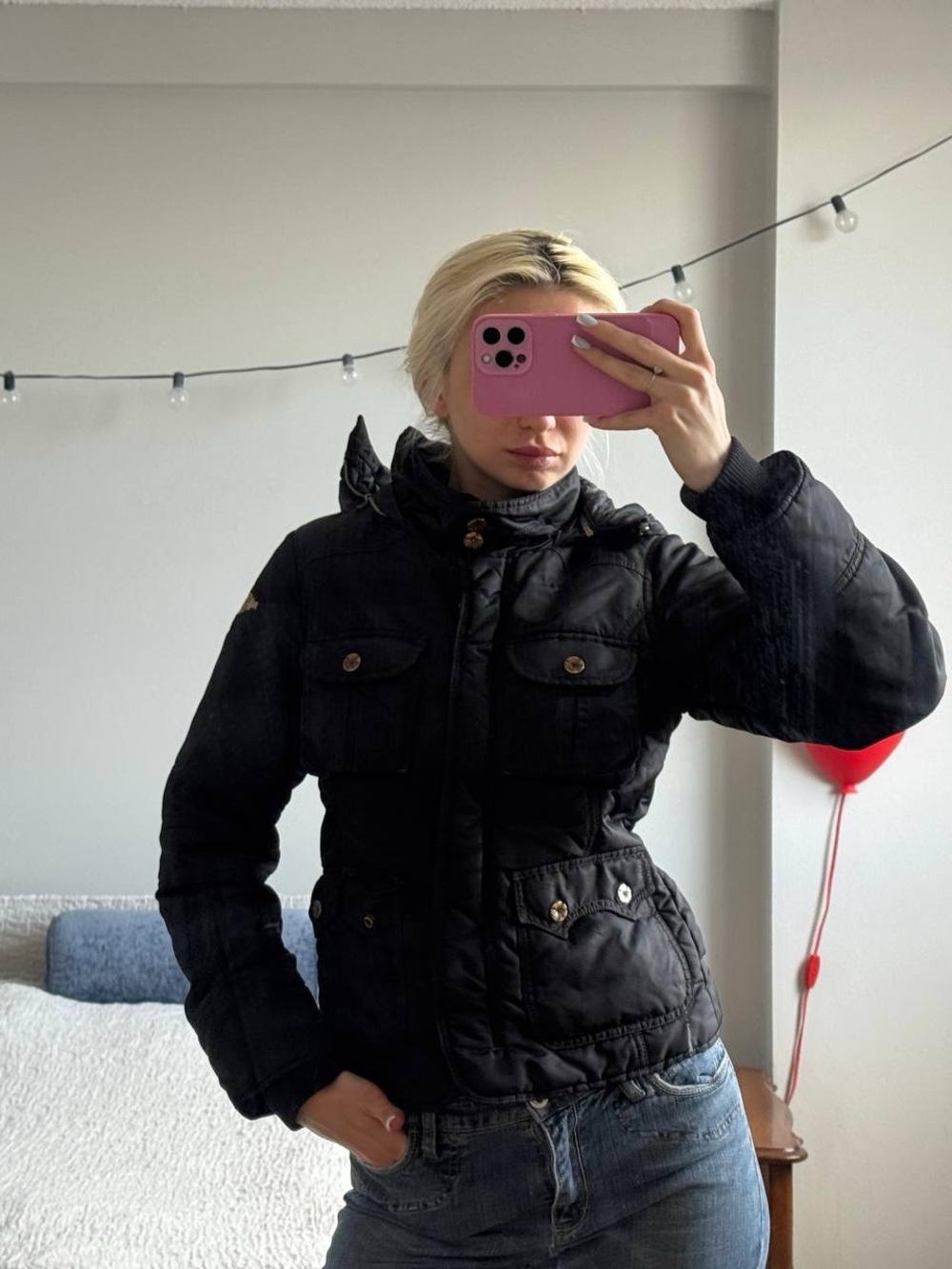 Diesel Black Quilted Women's Puffer Jacket with Pocket Flaps